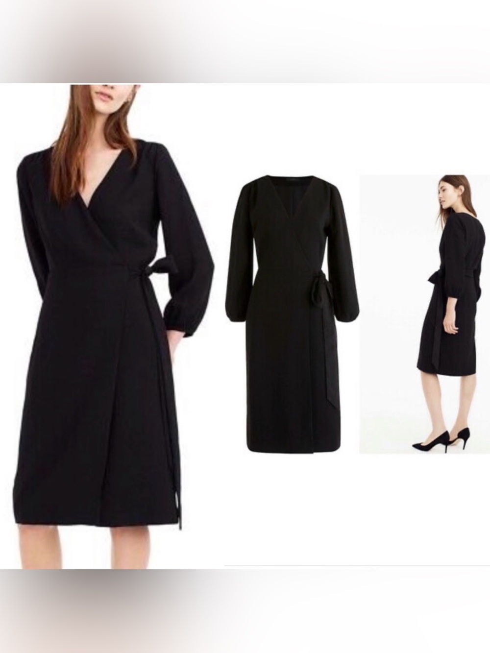 J. Crew Black Sheath Long Sleeve Mini Wrap Dress
